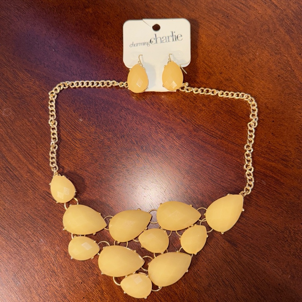 Charming Charlie Yellow Statement Necklace and Earring Set